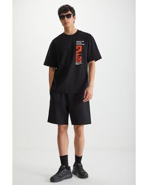 Grimelange Mid Waist Straight Leg Sweat Shorts - Black