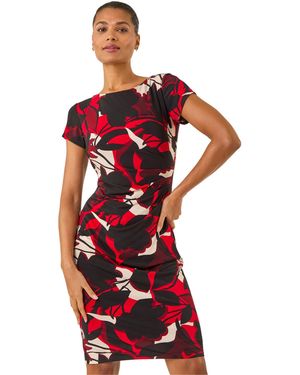 Roman Leaf Print Gathered Shift Dress