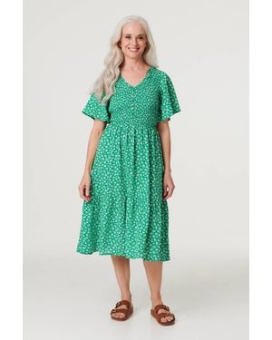 Izabel London Ditsy Floral Midi Smock Dress - Green