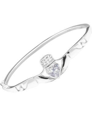 The Jewellery Stockroom Sterling Claddagh Cubic Zirconia Hinged Bangle - White