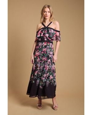 Oasis Bow Detail Halter Neck Bardot Dress - Blue