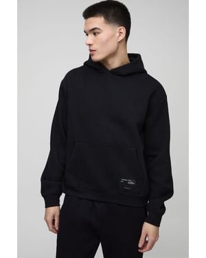 BoohooMAN Branded Oversized Boxy Basic Hoodie - Black