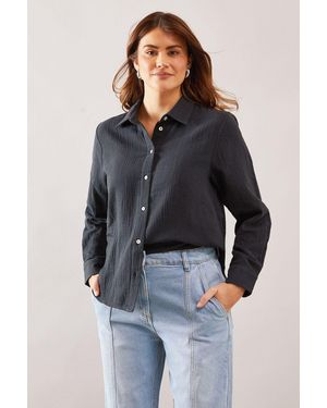 Wallis Textured Button Through Shirt - Blue