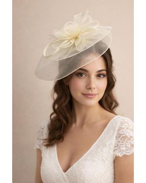 SVNX Large Double Layer Floral Feather Fascinator - Natural