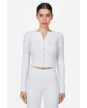 Good For Nothing Ribbed Buttoned Long Sleeve Tee - White