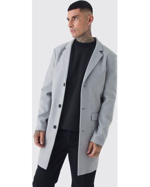 Boohoo Tall Single Breasted Wool Look Overcoat - Grey