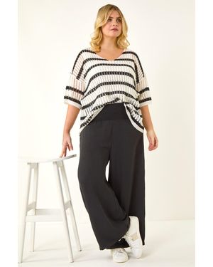 Roman Curve Shirred Wide Leg Trouser - Black