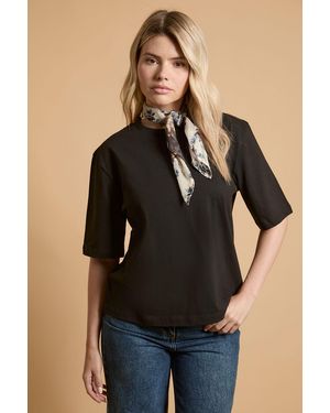 Oasis T-Shirt With Printed Patchwork Neck Scarf - Black