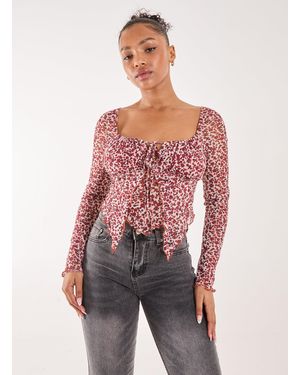 Pink Vanilla Ditsy Floral Print Long Sleeve Butterfly - Red
