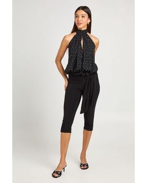 Boohoo Double Layer Slinky Tie Waist Capri - Black