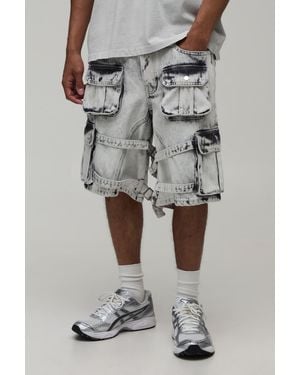 BoohooMAN Parachute Extreme Washed Multi Cargo Jorts - Grey