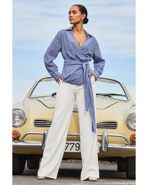 Sosandar Stripe Tie Side Shirt - Blue