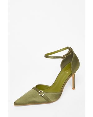 Quiz Satin Buckle Court Heels - Green