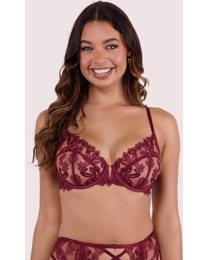 Wolf & Whistle Eva Dark Cherry Graphic Embroidery Balconette Bra - Red