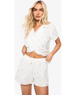 Boohoo Lemon Print Waffle Shirt - White