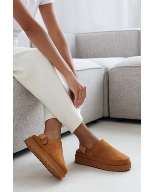 Where's That From Wheres 'Umber' Cosy Adjustable Sling Back Faux-Suede Slippers - Grey