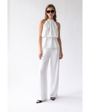 MixRay Halter Blouse And Wide-Leg Trousers Set - White