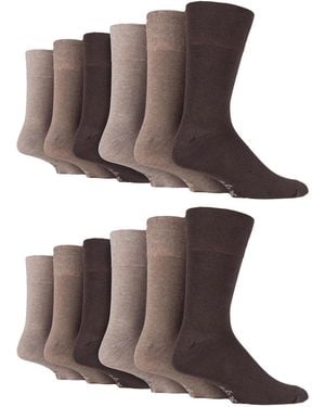 Gentle Grip 12 Pairs Loose Top Socks - Brown