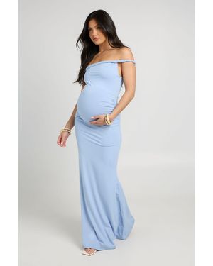 Boohoo Maternity Twist Bardot Maxi Dress - Blue
