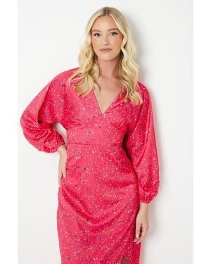 Debut London By Coast V Neck Satin Midi Dress - Red