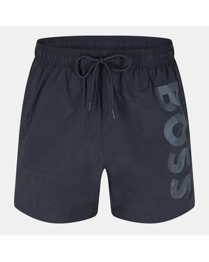 BOSS Octopus Swim Shorts With Bold Branding - Blue