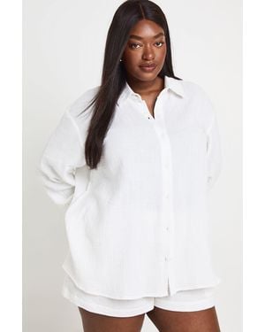 Boohoo Plus Oversized Long Sleeve Shirt - White