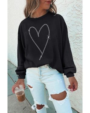Everyday the Label Rhinestone Heart Sweatshirt - Black