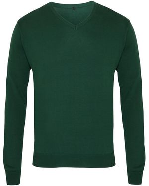 PREMIER Knitted Cotton Acrylic V Neck Sweatshirt (Bottle) - Green