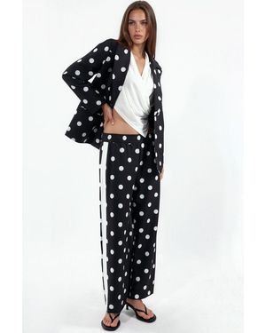 Msn-Collection Polka Dot Shirt And Wide-Leg Trousers Set - Black