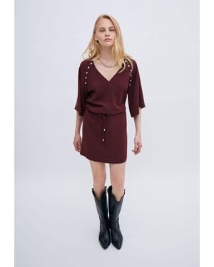 IKKS V-Neck Short Sleeve Dress - Red