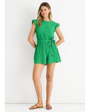 Gini London Stretch Texture Frill Elasticated Waist Playsuit - Green