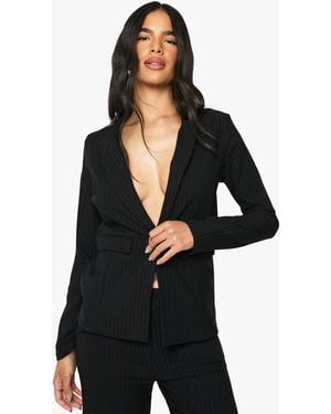 Boohoo Pinstripe Bengaline Single Breasted Blazer - Black