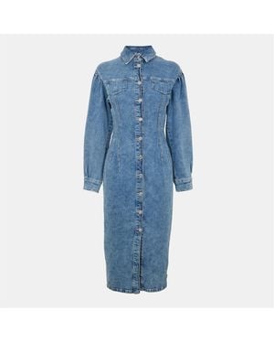 HUGO Gesina Long Sleeve Midi Shirt Dress - Blue