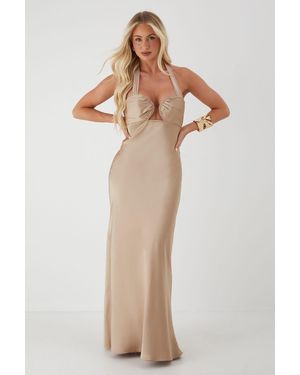 MissPap Ruched Bust Cup Halter Neck Maxi Dress - Multicolour