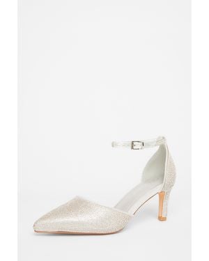 Quiz Wide Fit Embellished Court Heels - White