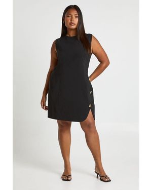 Boohoo Plus Sleeveless Button Shift Dress - Black