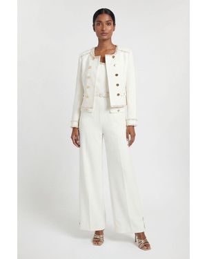 Karen Millen Compact Stretch Embellished Trim Tailored Jacket - White