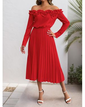 Everyday the Label Off Shoulder Pleated Dress - Red