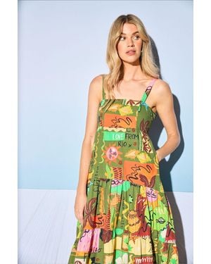 Warehouse Hcd Cotton Strappy Tie Back Tier Midi Sundress - Multicolour