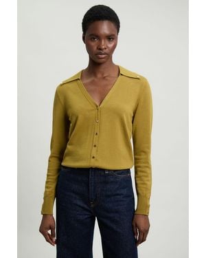 Karen Millen Viscose Blend Popper Detail Knit Collared Cardigan - Green