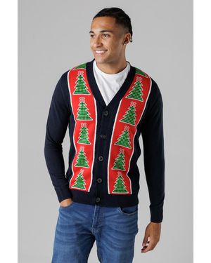 Tokyo Laundry Dark Festive Jacquard V-Neck Cardigan - Blue