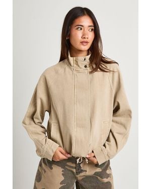 Boohoo Funnel Neck Denim Bomber Jacket - Natural