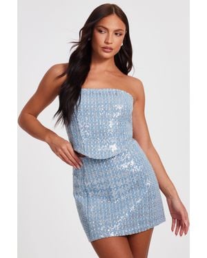 Quiz Sequin Denim Bandeau Top - Blue