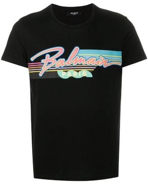Balmain Paris Retro Logo T-Shirt Cotton - Black