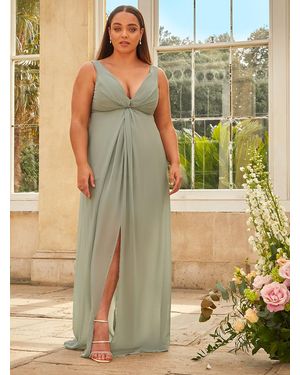 Chi Chi London Plus Size Knot Detail Maxi Dress - Green