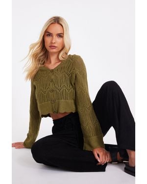 Quiz Knit Cropped Cardigan Cotton - Green