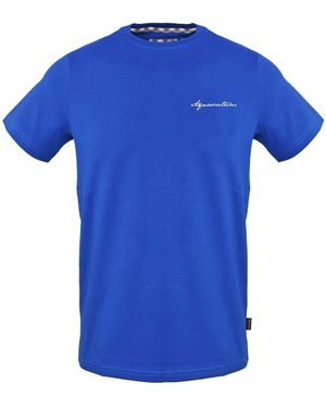 Aquascutum Embroidered Signature Print Crew Neck Short Sleeve T-Shirt - Blue