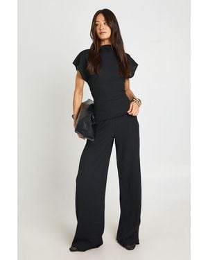 Boohoo Tall Crinkle Tie Back Top Wide Leg Trouser Co Ord - Blue