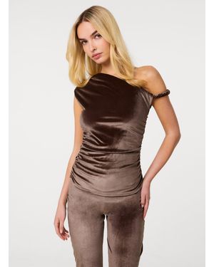 Pink Vanilla Twist Shoulder Velvet Top - Brown