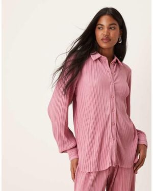 Vila Plisse Shirt Co-Ord - Pink